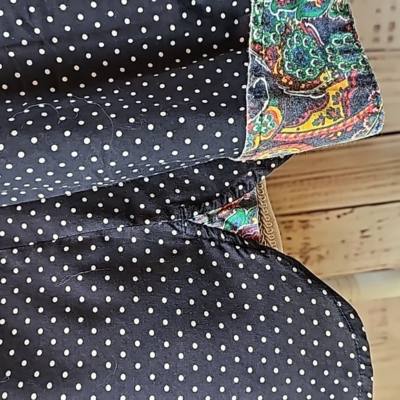 TOMMY HILFIGER NAVY WHITE POLKA DOT LONG ROLL-TAB SLEEVE BUTTON-UP BLOUSE - Picture 12 of 16